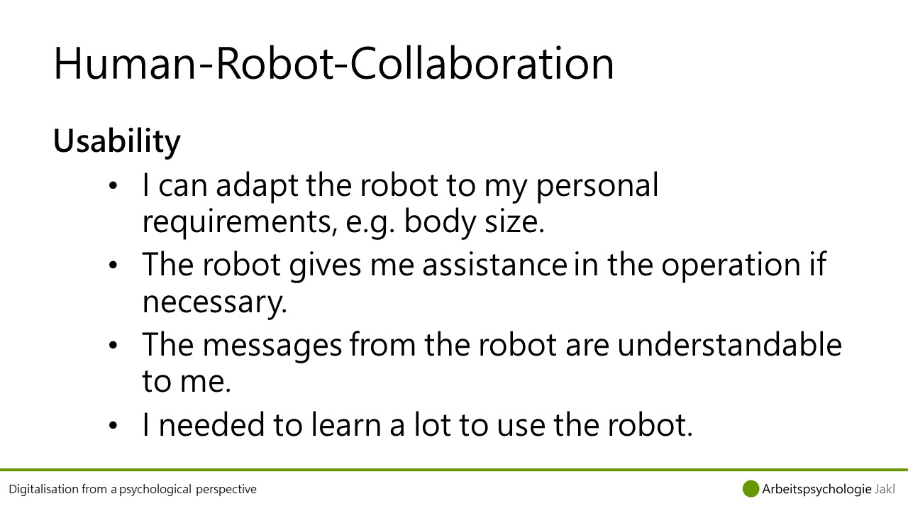 Questions regarding Usability of robots and smart machines